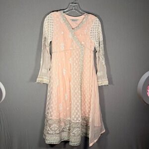 Maria B Girls Blush Pink Indian Anarkali Kurta Dress Silver Lace Size 12-14